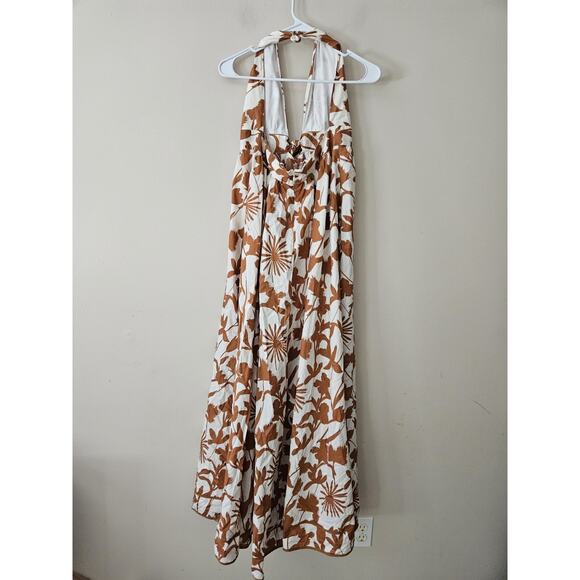 Bobbles and Lace Women’s Maxi Dress Large Sleeveless Halter Brown White Floral - Picture 11 of 12
